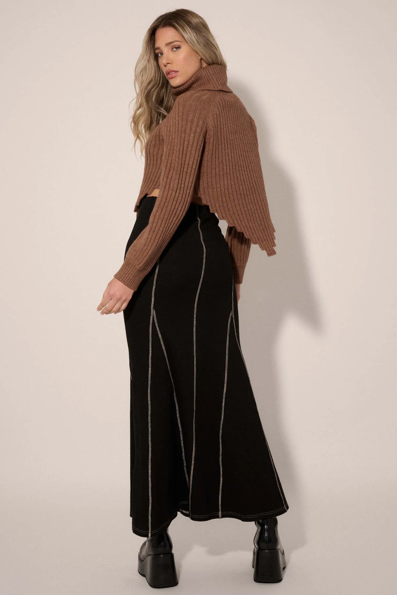 Body of Work Exposed-Seam Rib-Knit Mermaid Skirt