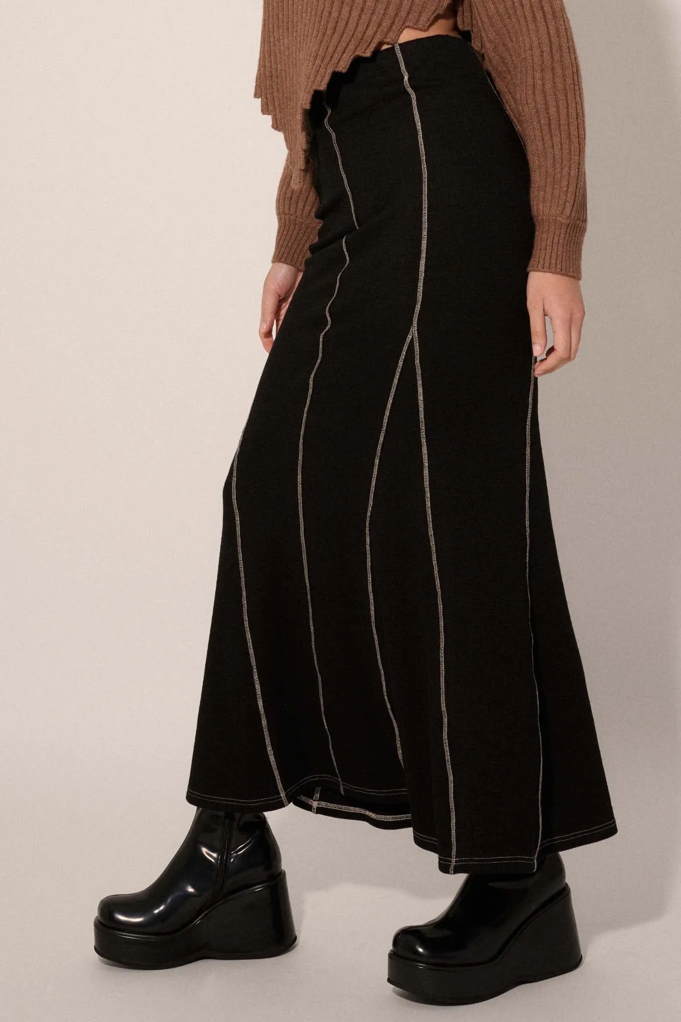 Body of Work Exposed-Seam Rib-Knit Mermaid Skirt