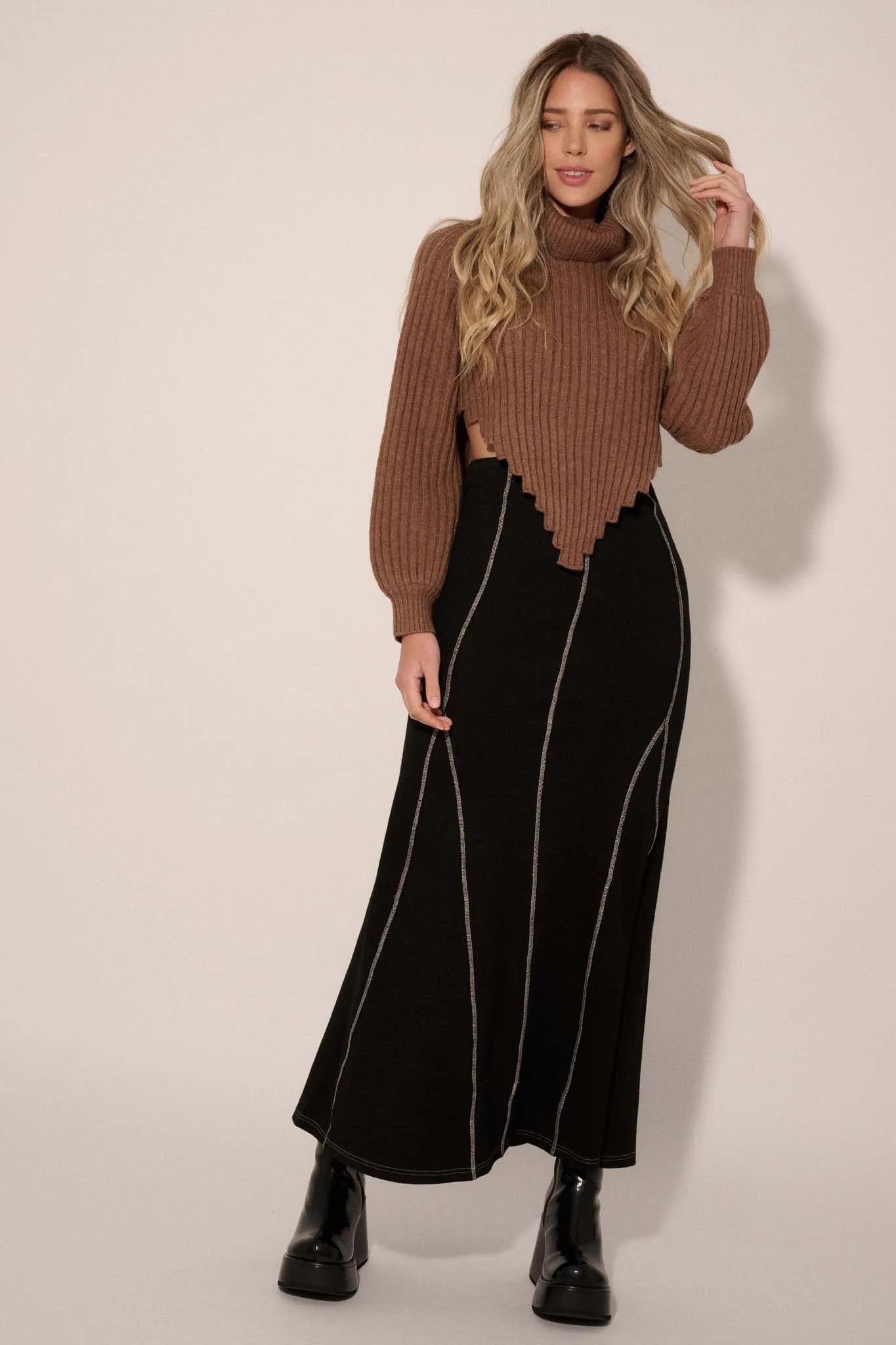 Body of Work Exposed-Seam Rib-Knit Mermaid Skirt