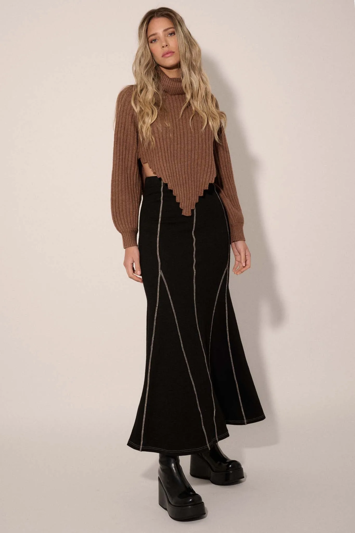 Body of Work Exposed-Seam Rib-Knit Mermaid Skirt