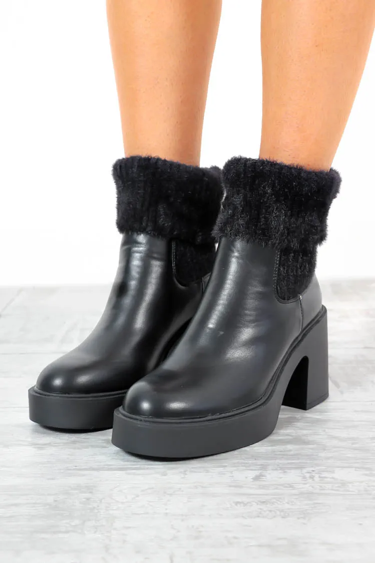 Boot Off - Black Faux Leather Heeled Sock Boot