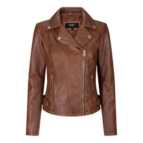 BRANDO' Ladies Women Timber Brown Classic Biker Style Leather Jacket