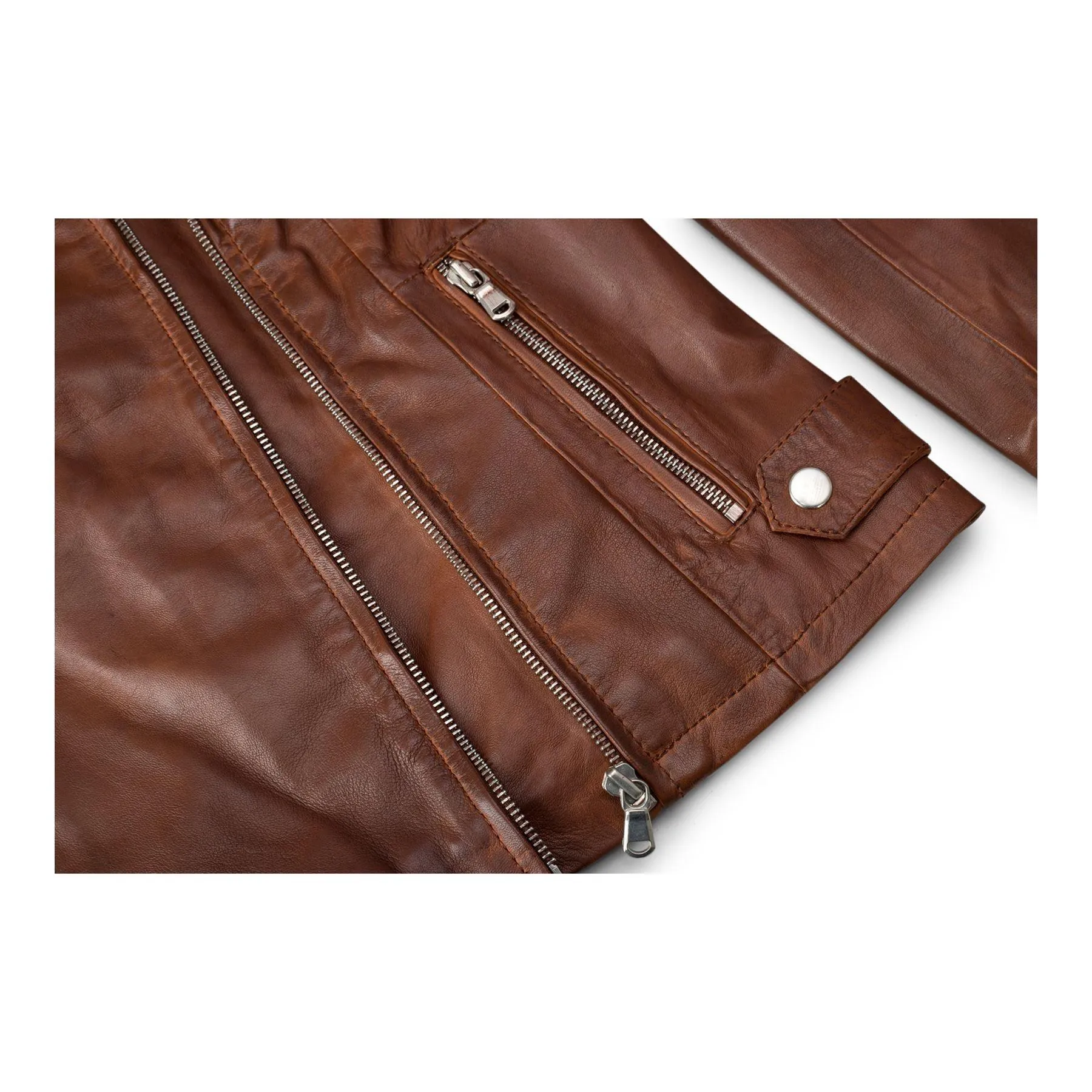 BRANDO' Ladies Women Timber Brown Classic Biker Style Leather Jacket