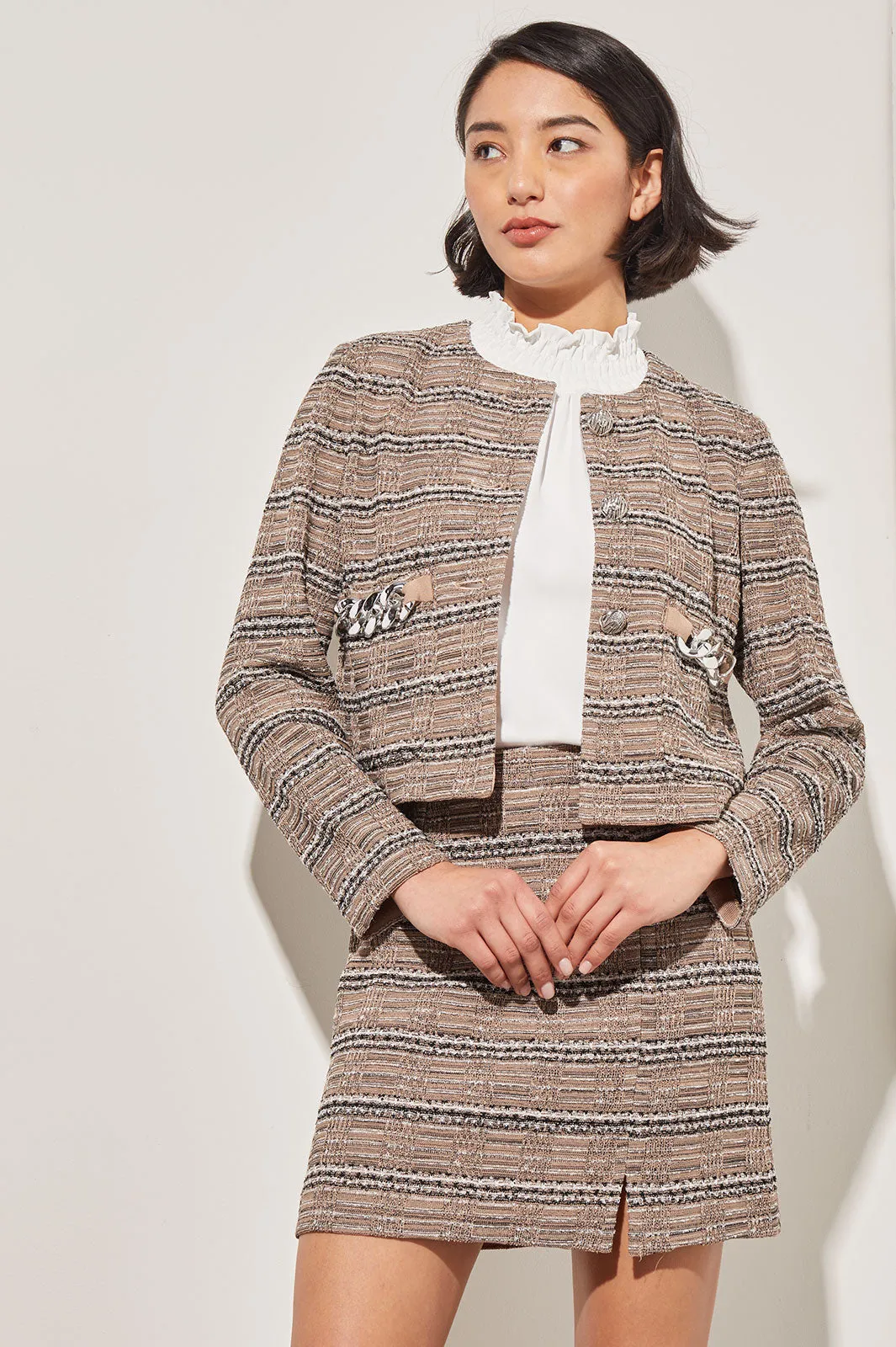 Button-Front Heritage Jacket - Chain Detail Tweed