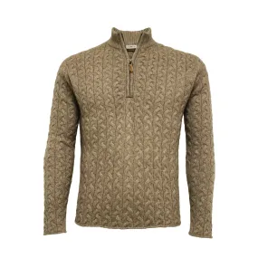 Camel Cashmere Half Zip Sweater in Full Cable knit Neil