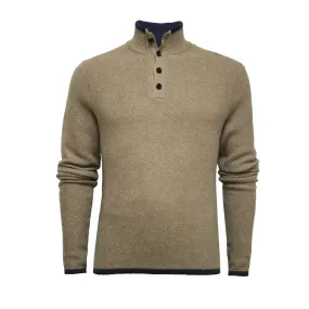 Camel Cashmere Sweater Button Neck Kandui in small Seed Stitch