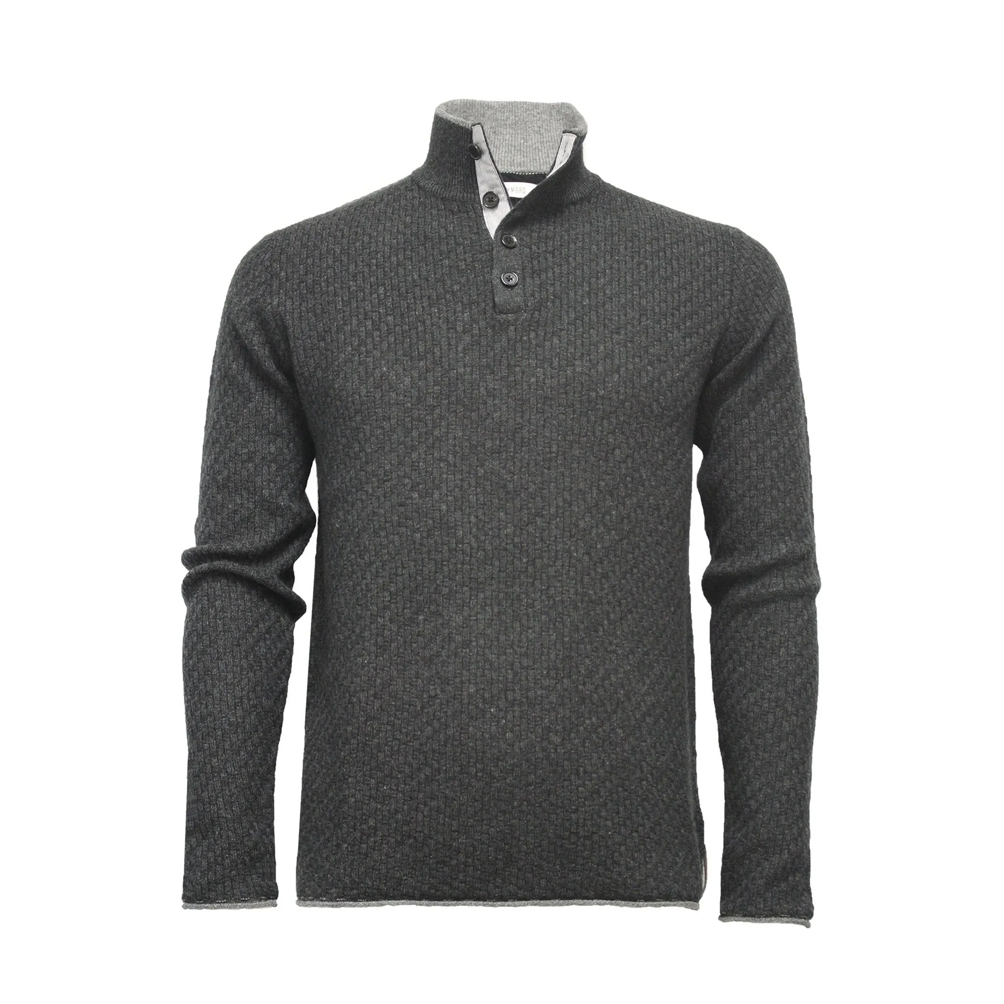 Cashmere Sweater Button Neck Andromeda in Carbon Stitch Charcoal