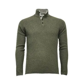 Cashmere Sweater Button Neck Andromeda in Carbon Stitch Hunting Green