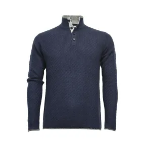 Cashmere Sweater Button Neck Andromeda in Carbon Stitch Indigo