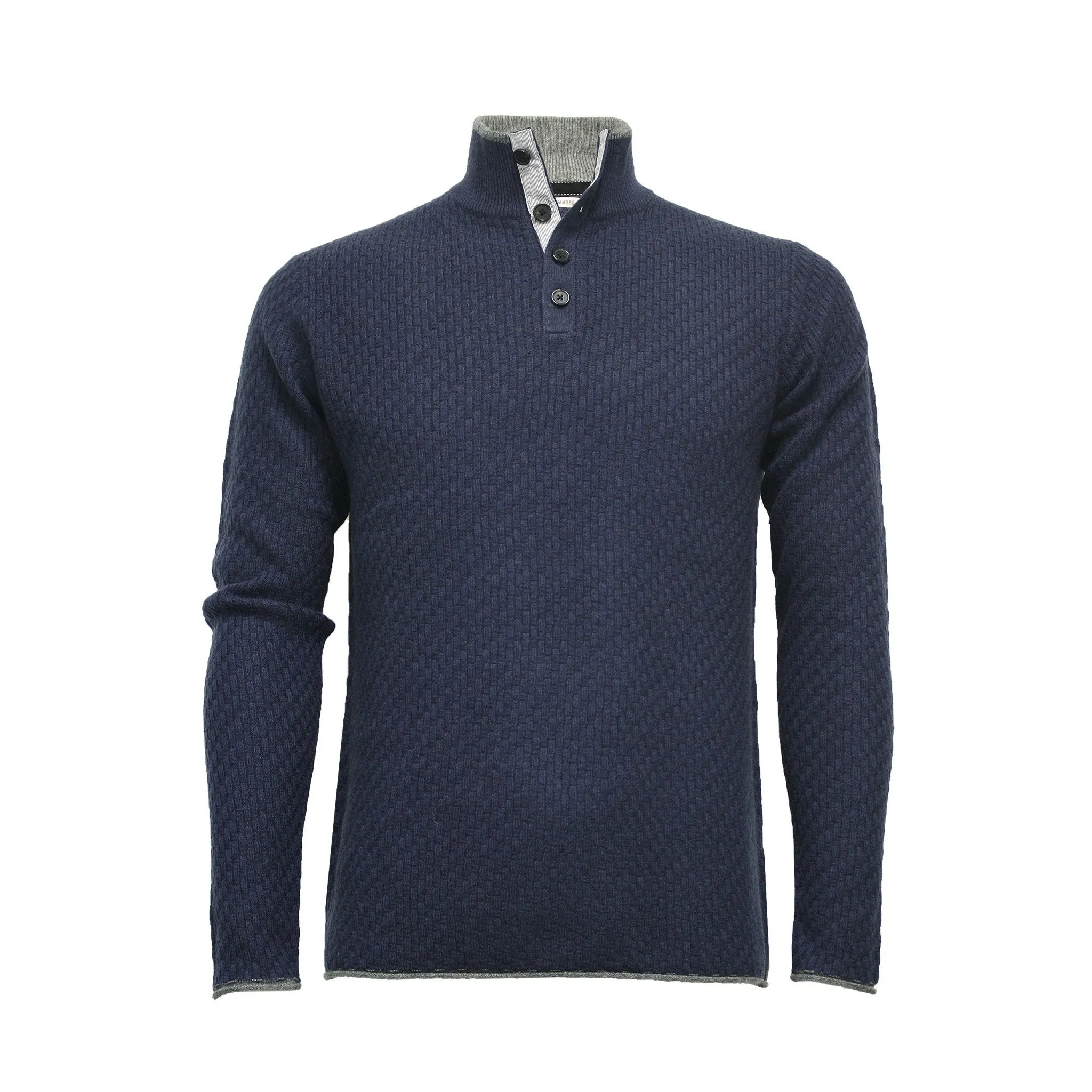 Cashmere Sweater Button Neck Andromeda in Carbon Stitch Indigo