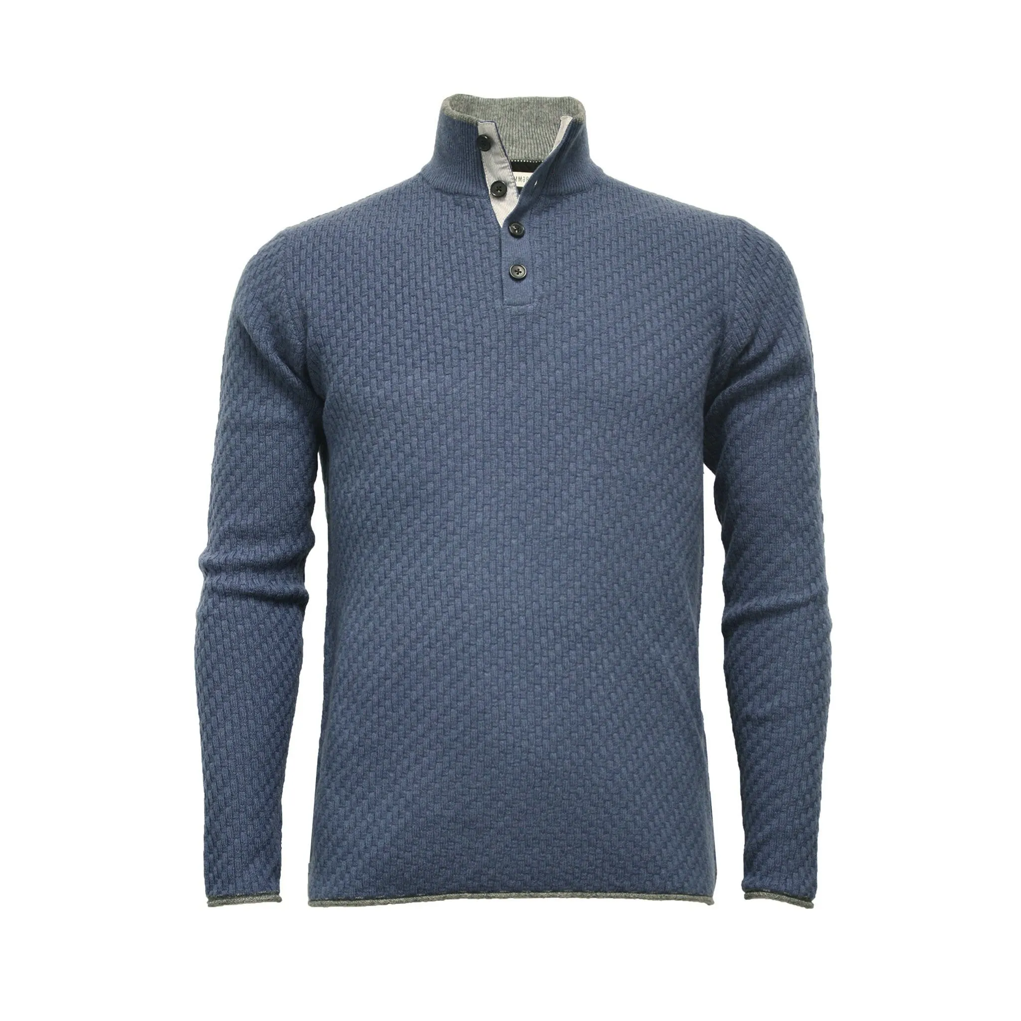 Cashmere Sweater Button Neck Andromeda in Carbon Stitch Indigo