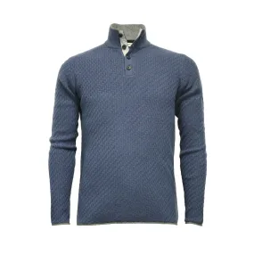 Cashmere Sweater Button Neck Andromeda in Carbon Stitch Rockpool Blue