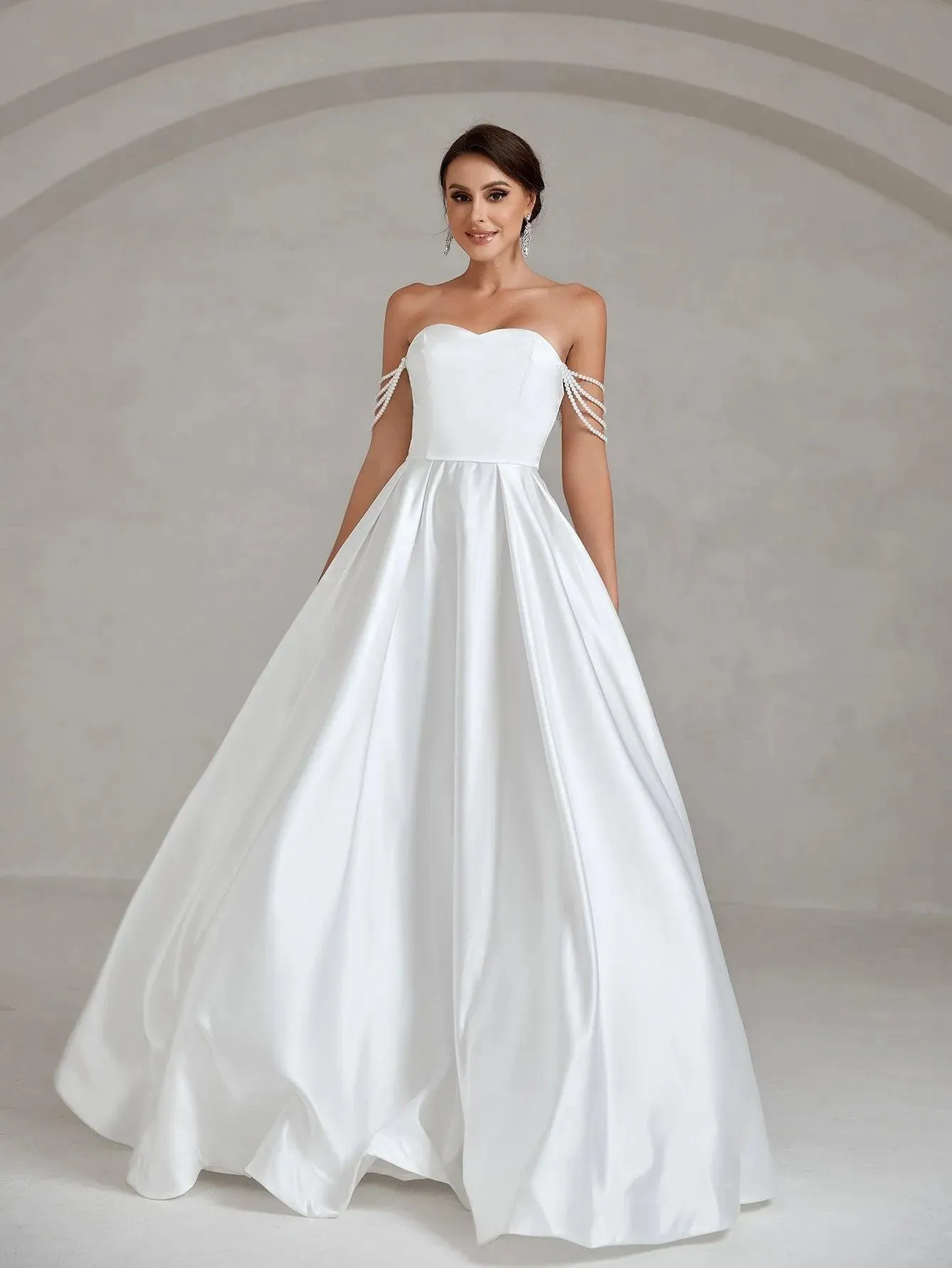 Chain Detail Satin Tube Wedding Dress