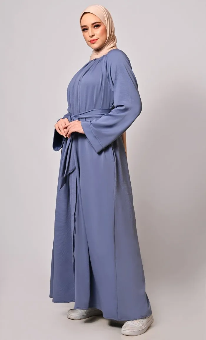 Chic Pleats and Belt:  Grey Abaya with Pockets - Final Sale