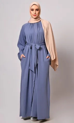 Chic Pleats and Belt:  Grey Abaya with Pockets - Final Sale