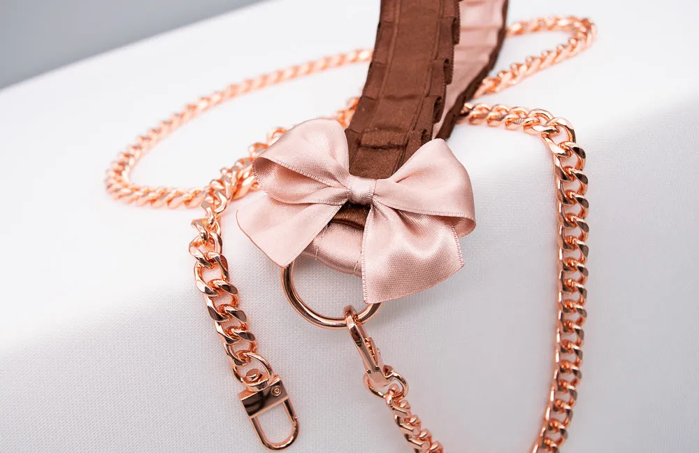 Chocolate and Rose Gold Collar and Leash BDSM Set