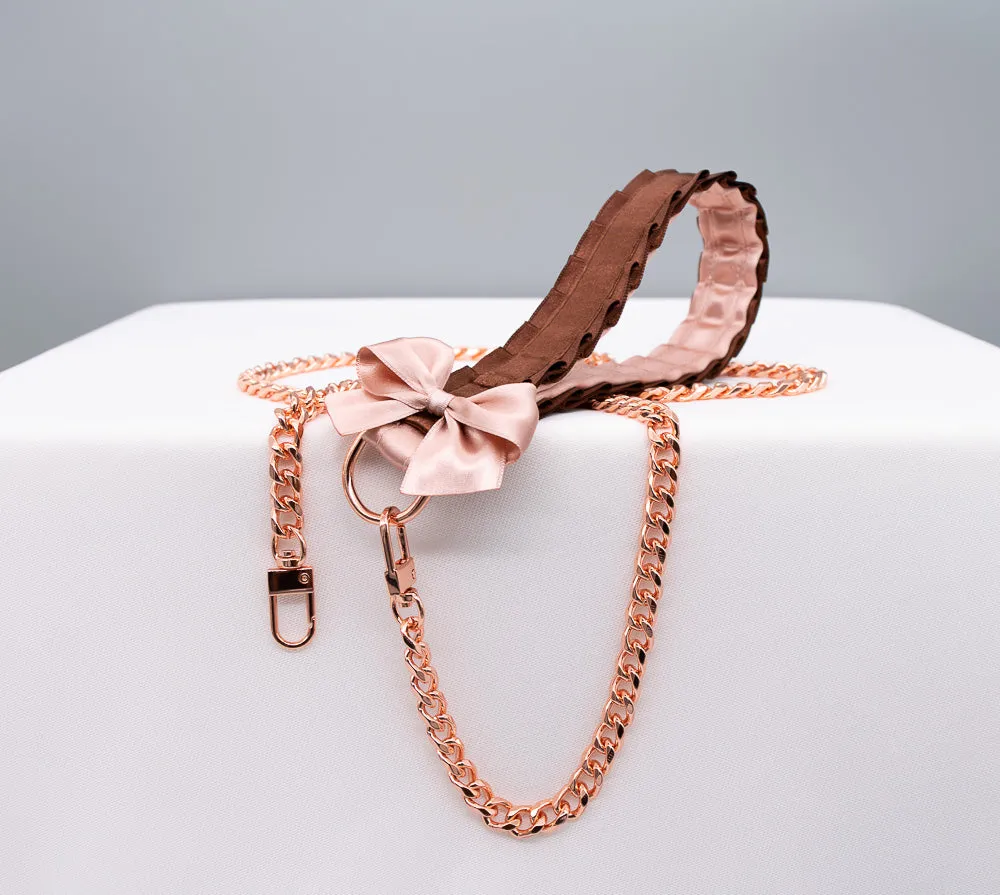 Chocolate and Rose Gold Collar and Leash BDSM Set