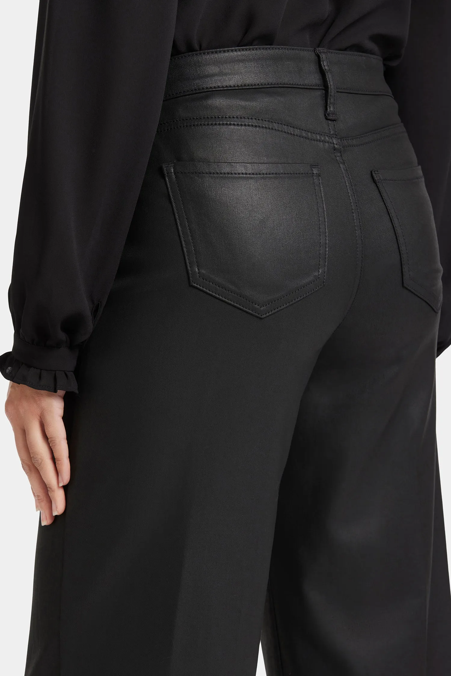 Coated Teresa Wide Leg Ankle Jeans - Black Coated