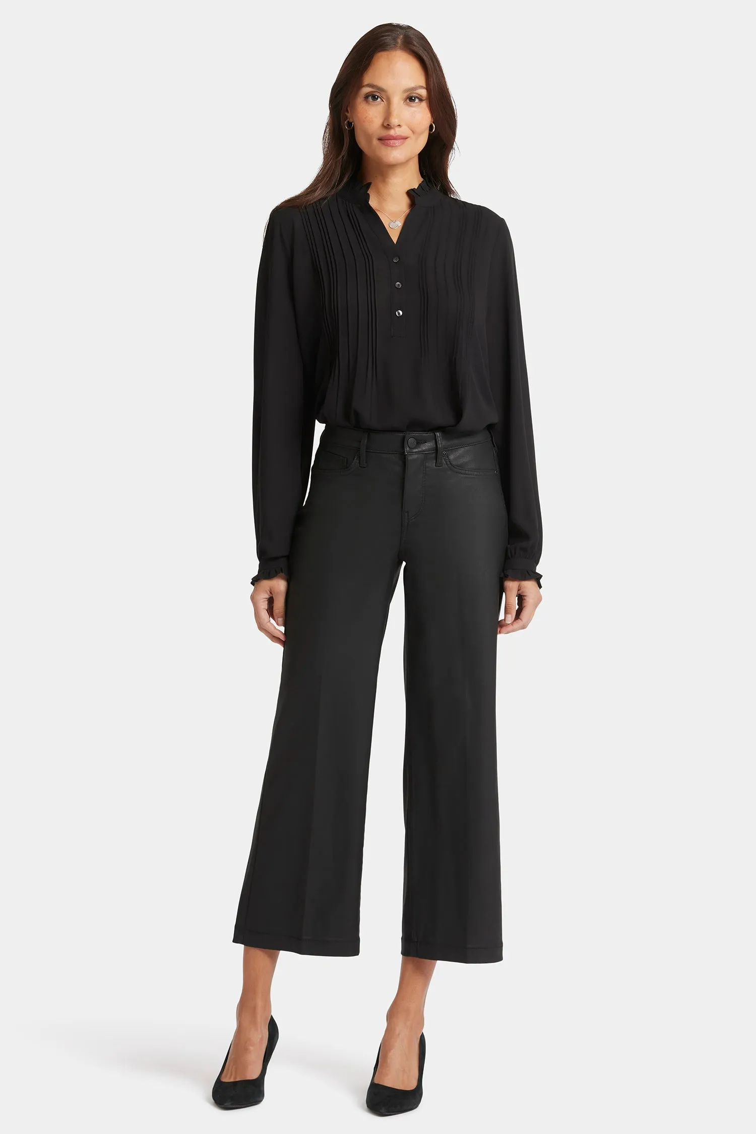 Coated Teresa Wide Leg Ankle Jeans - Black Coated