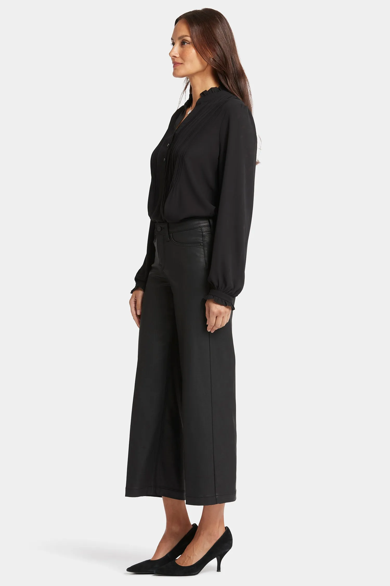 Coated Teresa Wide Leg Ankle Jeans - Black Coated