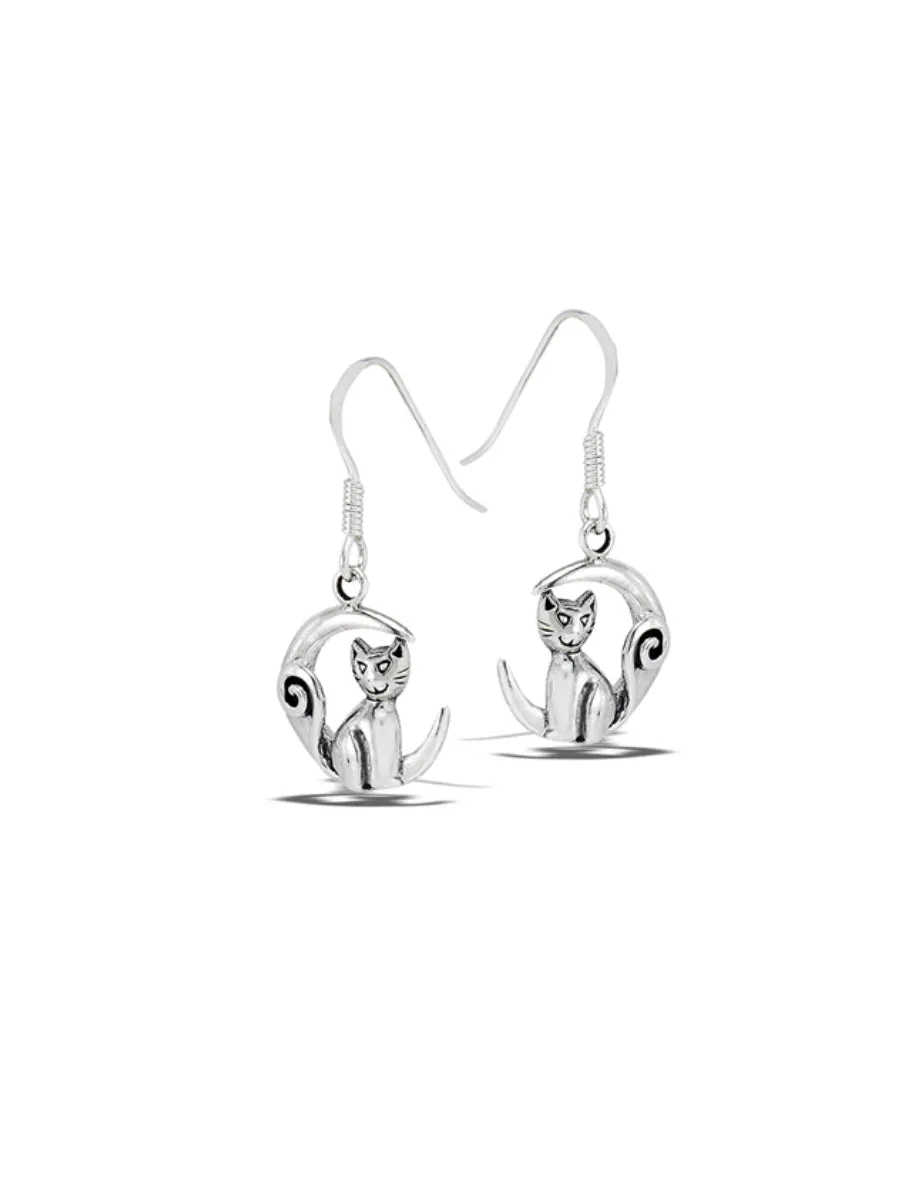 Crescent Moon Cat Earrings