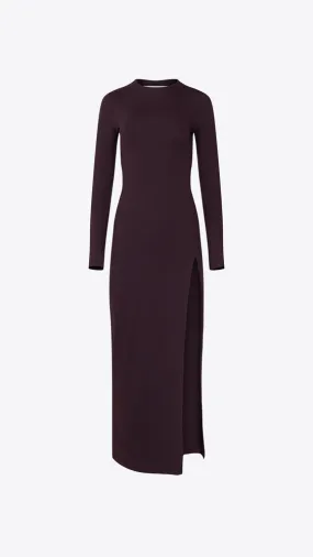 Crew Long Sleeve Slit Midi - Cabernet