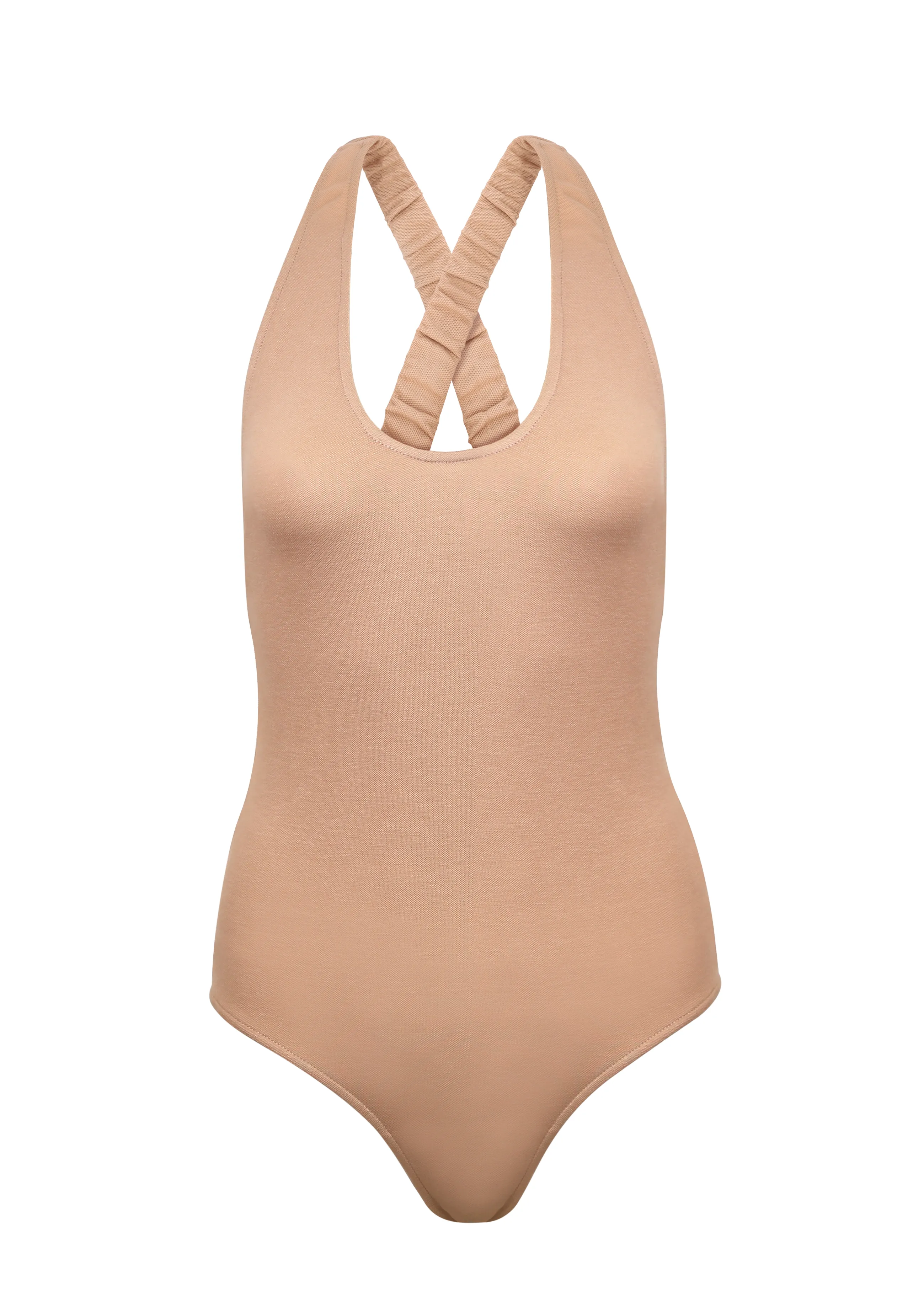 Cross-Back Bodysuit in Light Brown