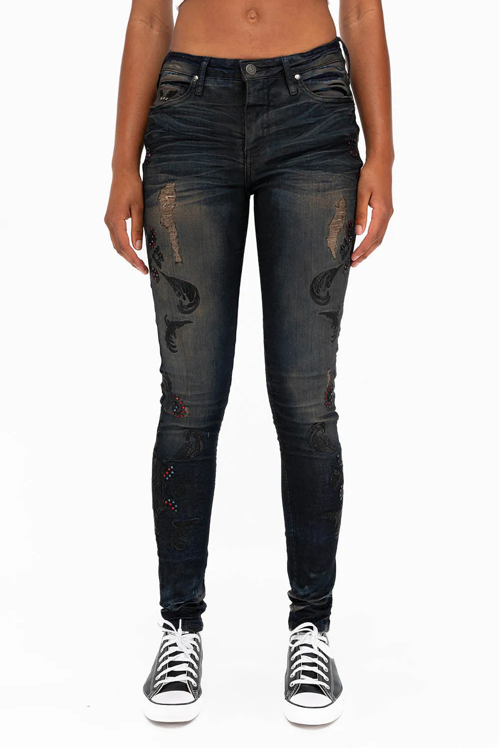 CRYSTAL ROSE SKINNY IN TAR BLACK