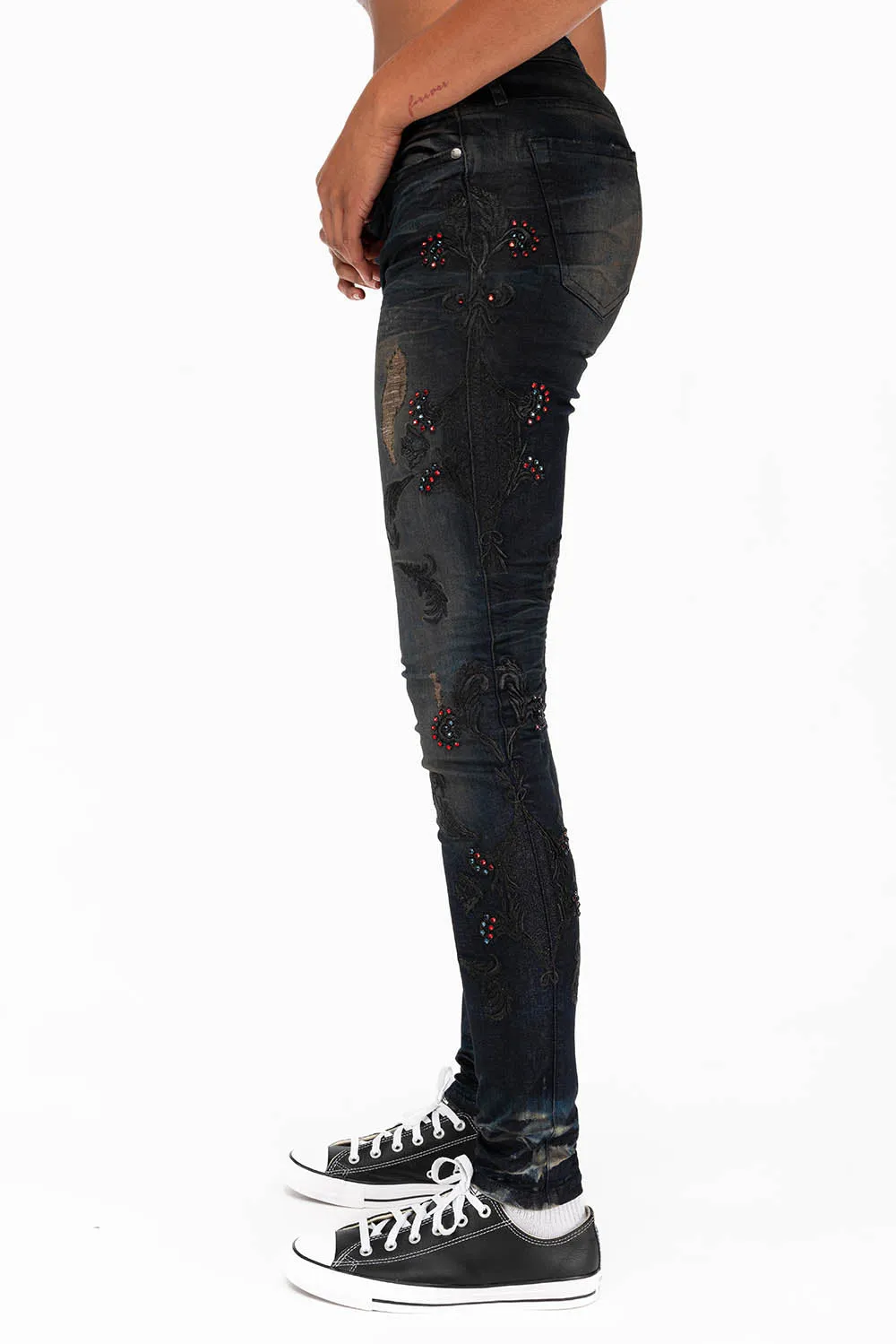 CRYSTAL ROSE SKINNY IN TAR BLACK