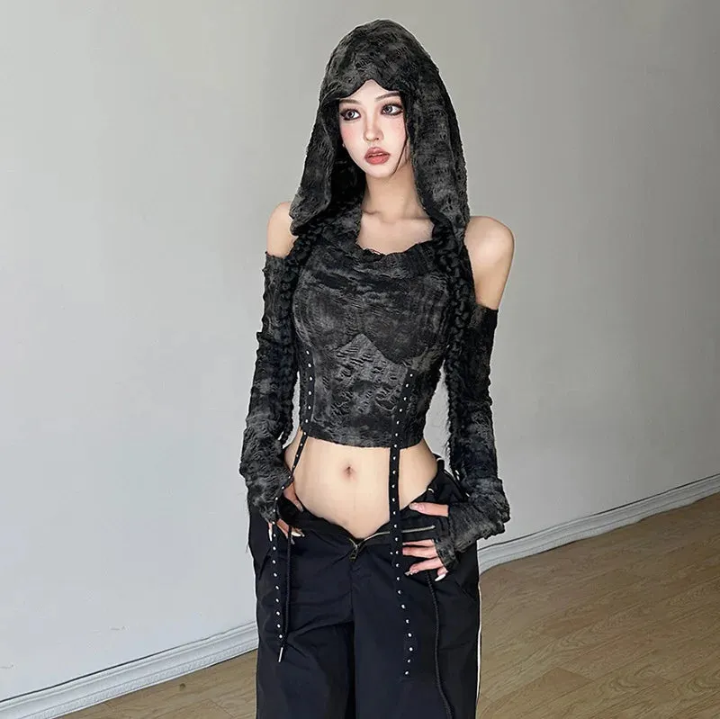 Cyberpunk Off Shoulder Hooded Top