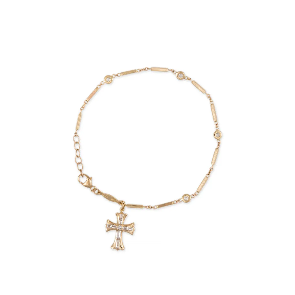 DIAMOND BAGUETTE GOTHIC CROSS SMOOTH BAR BRACELET