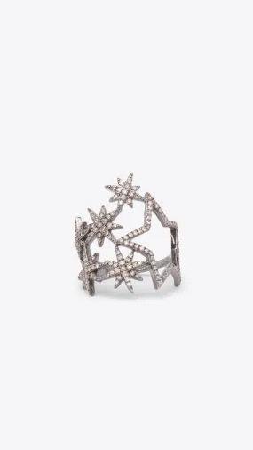 Diamond Starburst Ring in Oxidized Silver