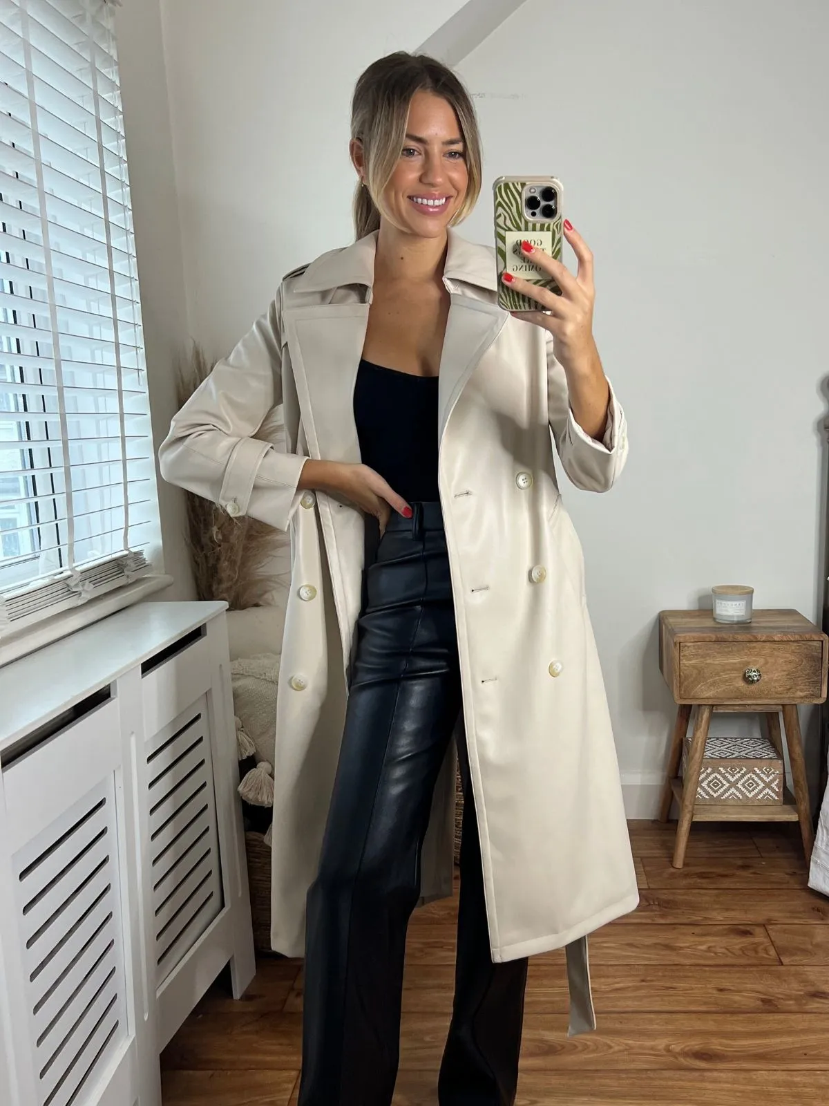 Eliza PU Trench Coat / Cream