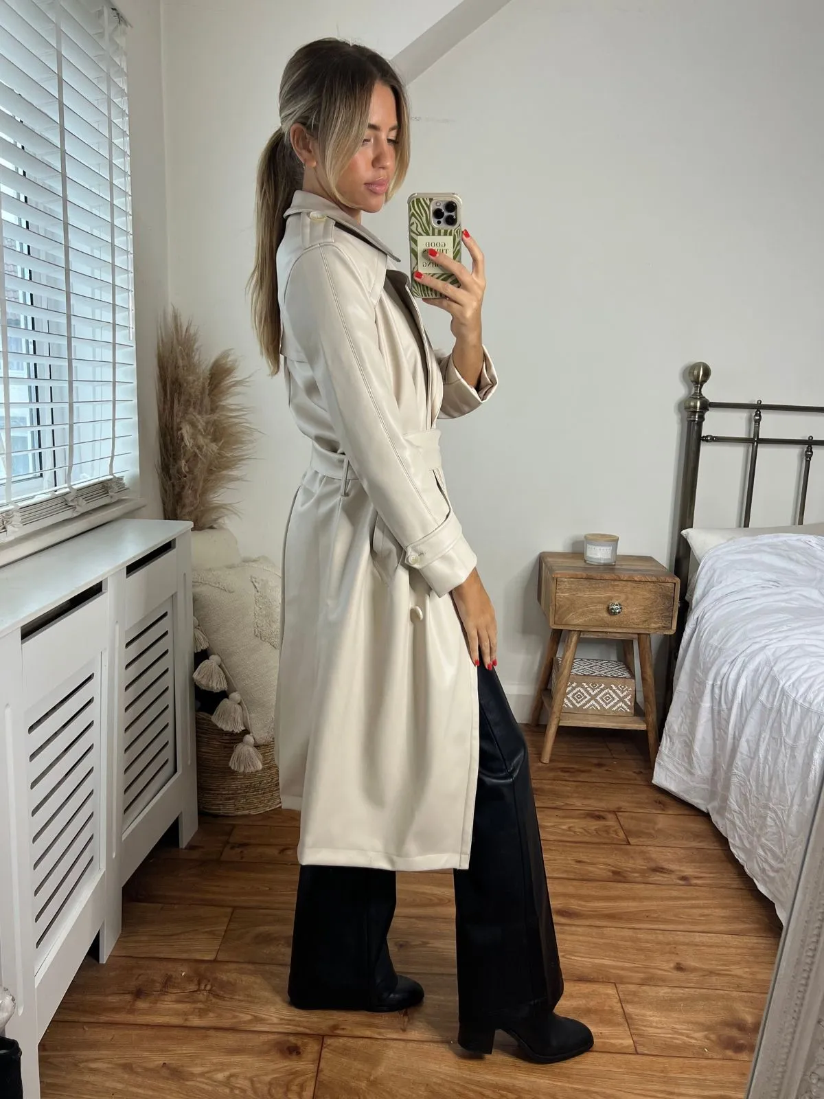 Eliza PU Trench Coat / Cream