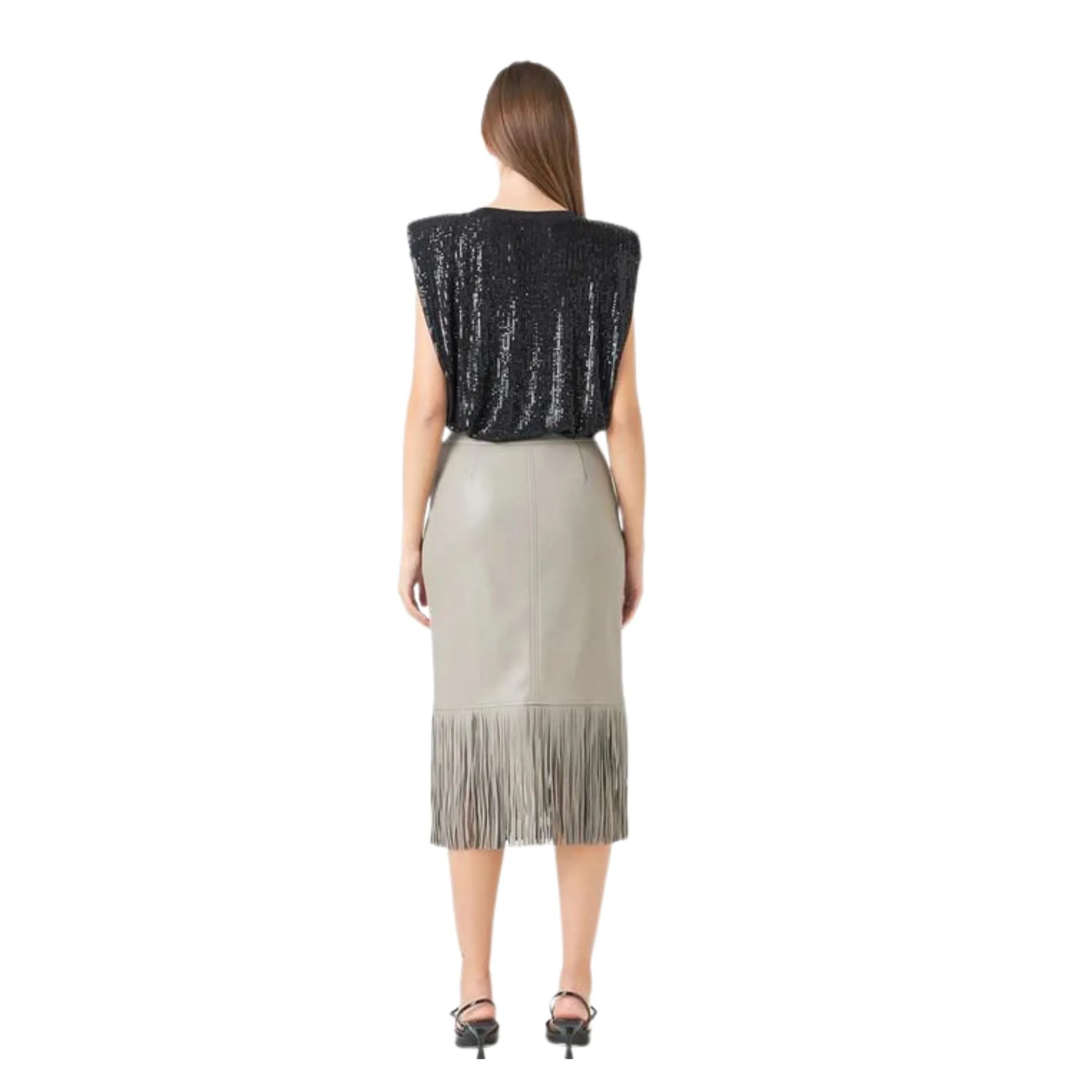 Endless Rose PU Fringe Pencil Midi Skirt