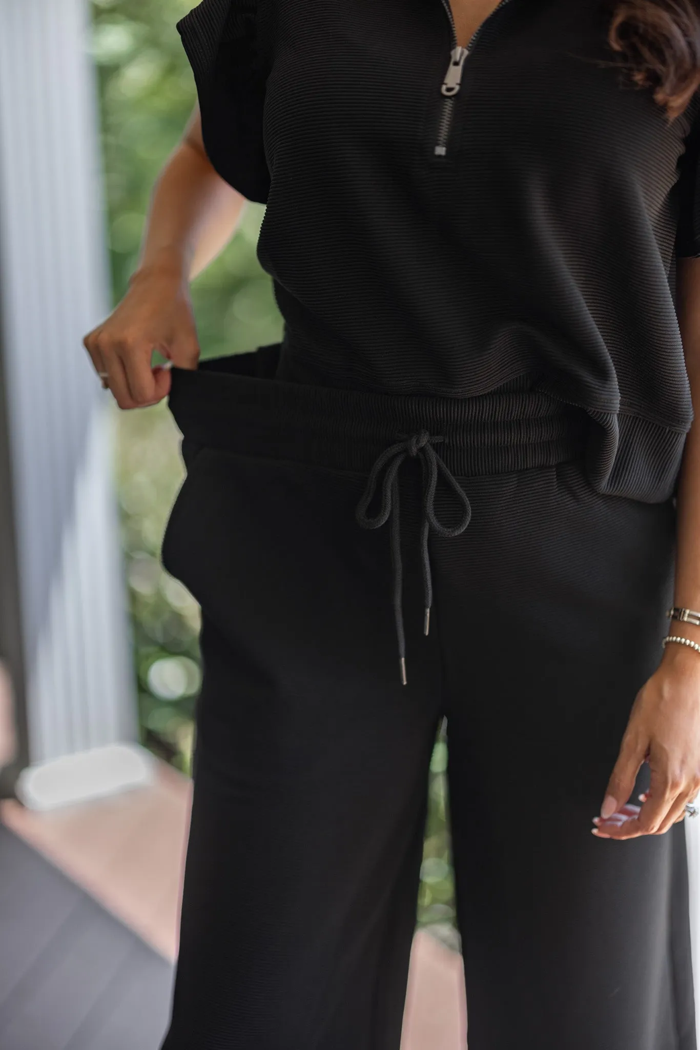 Everyday Elegance Black Textured Pants