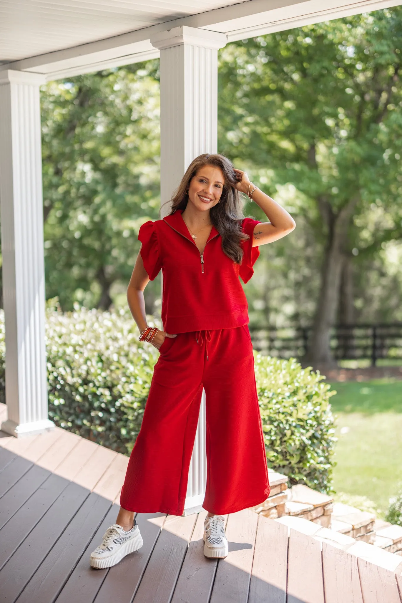 Everyday Elegance Red Textured Pants