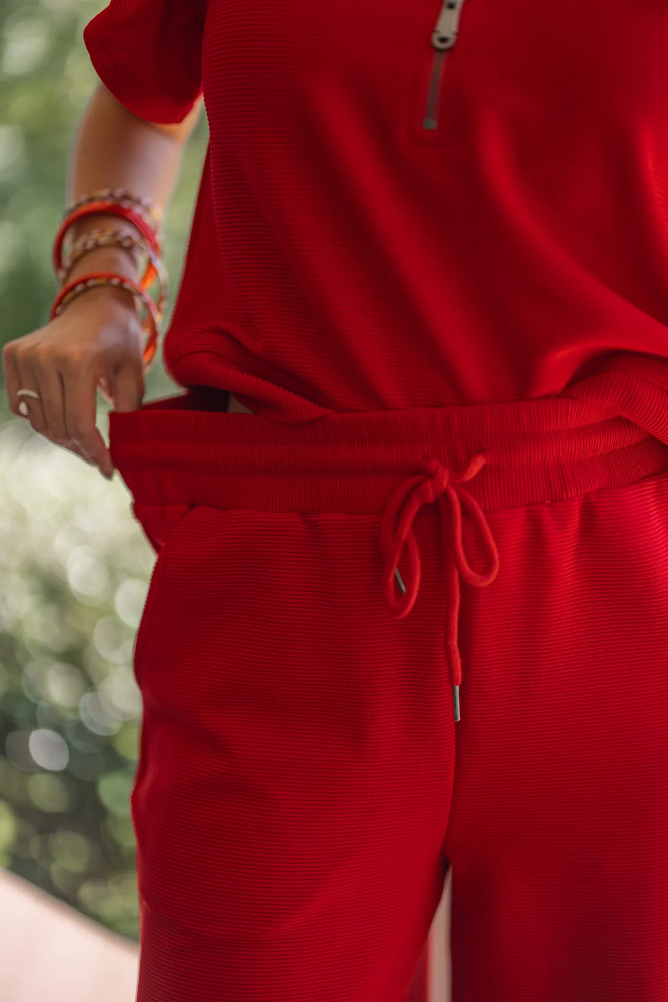 Everyday Elegance Red Textured Pants