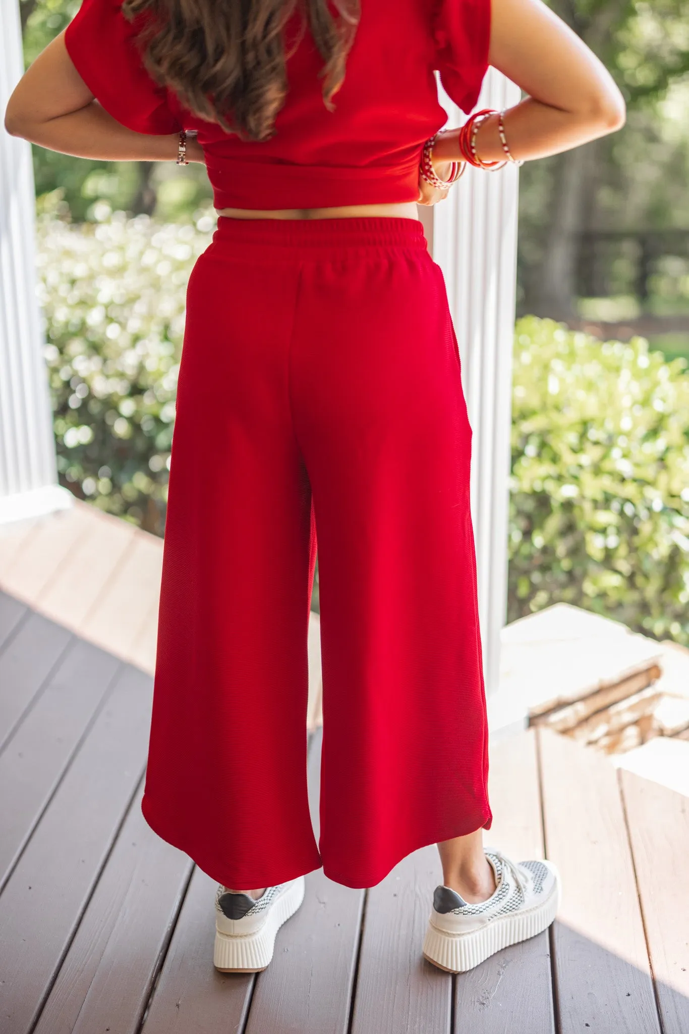 Everyday Elegance Red Textured Pants