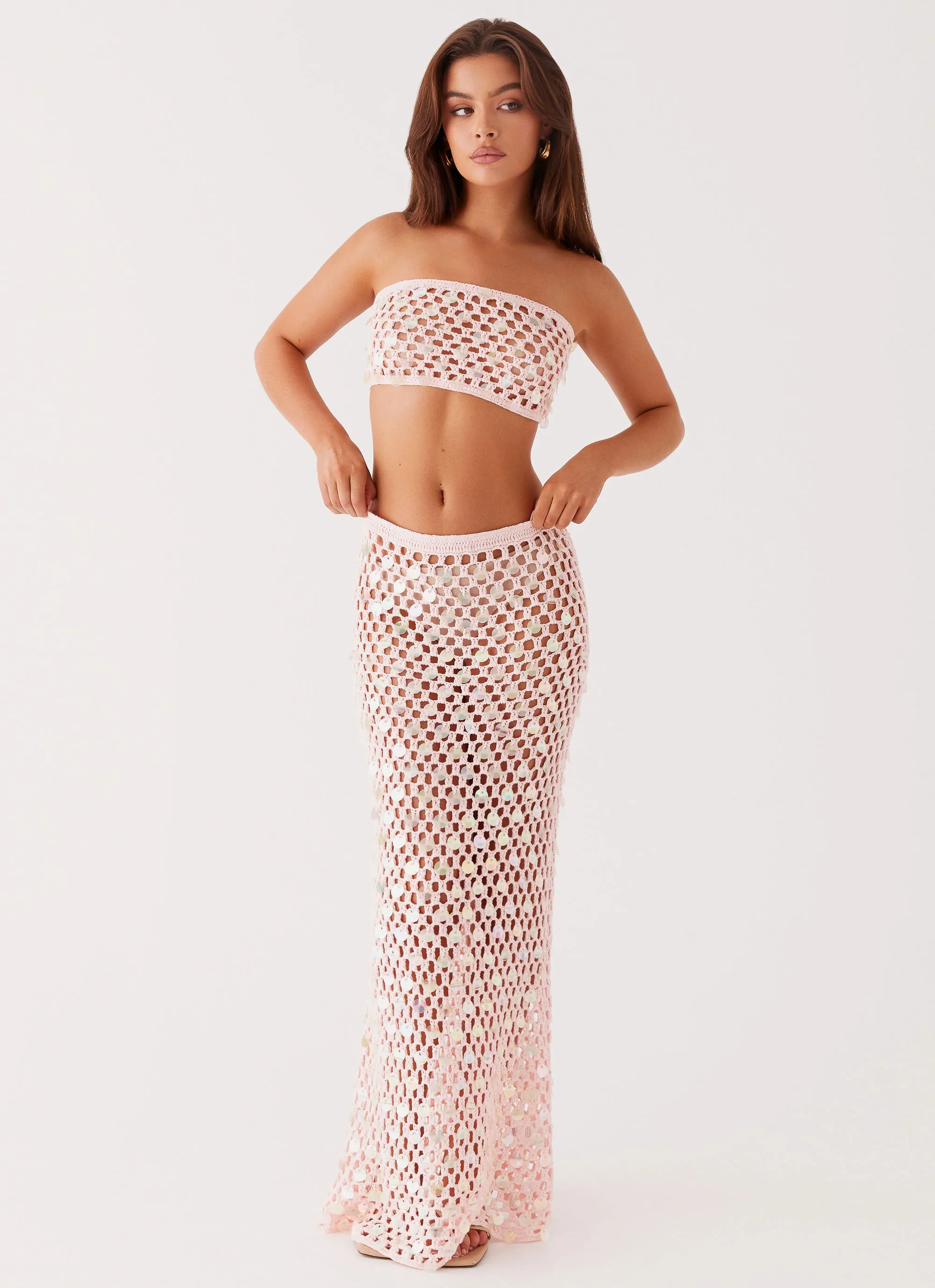 Evissa Crochet Maxi Skirt - Pink