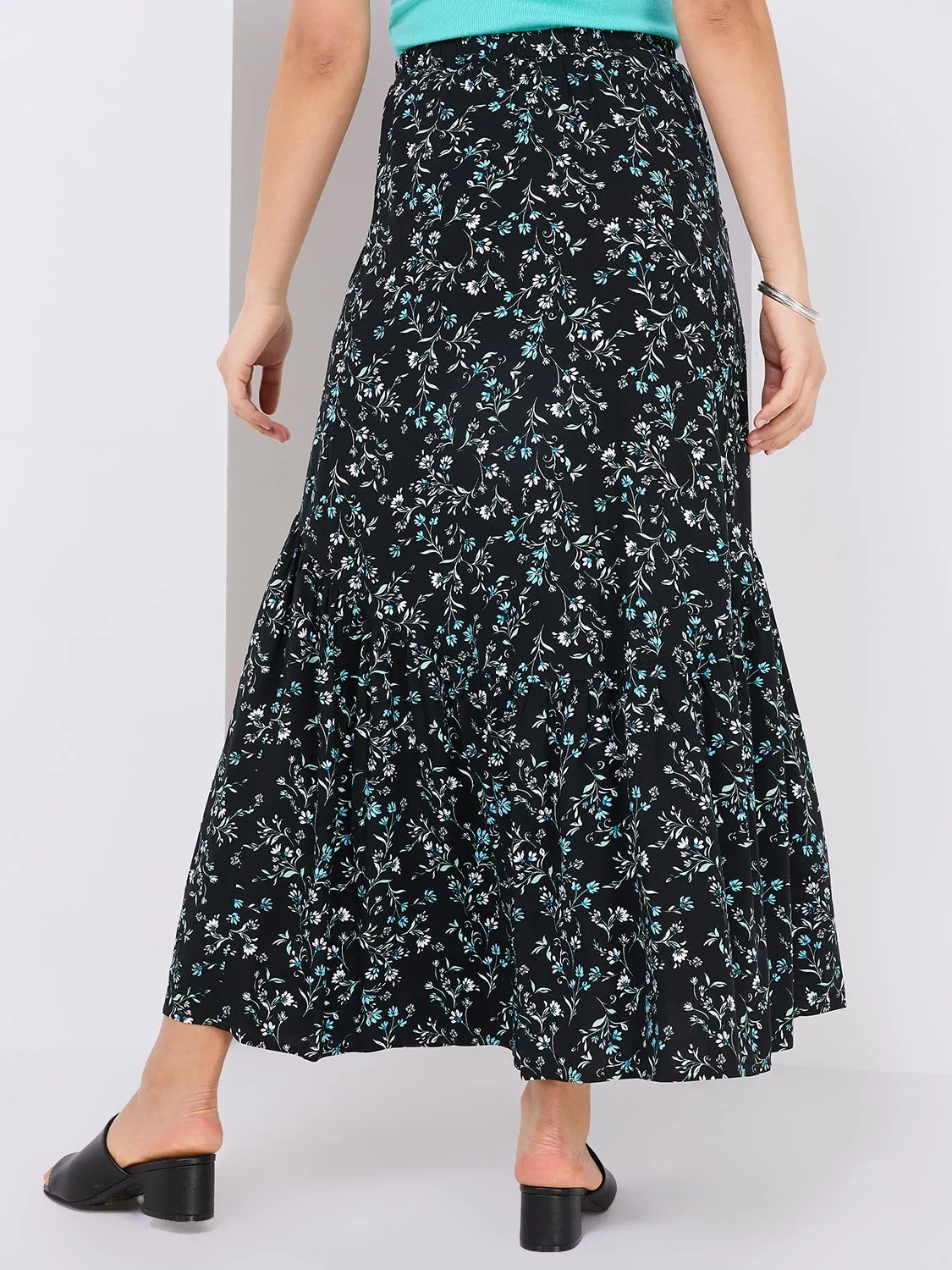 Floral Print Maxi Skirt With Bottom Tier