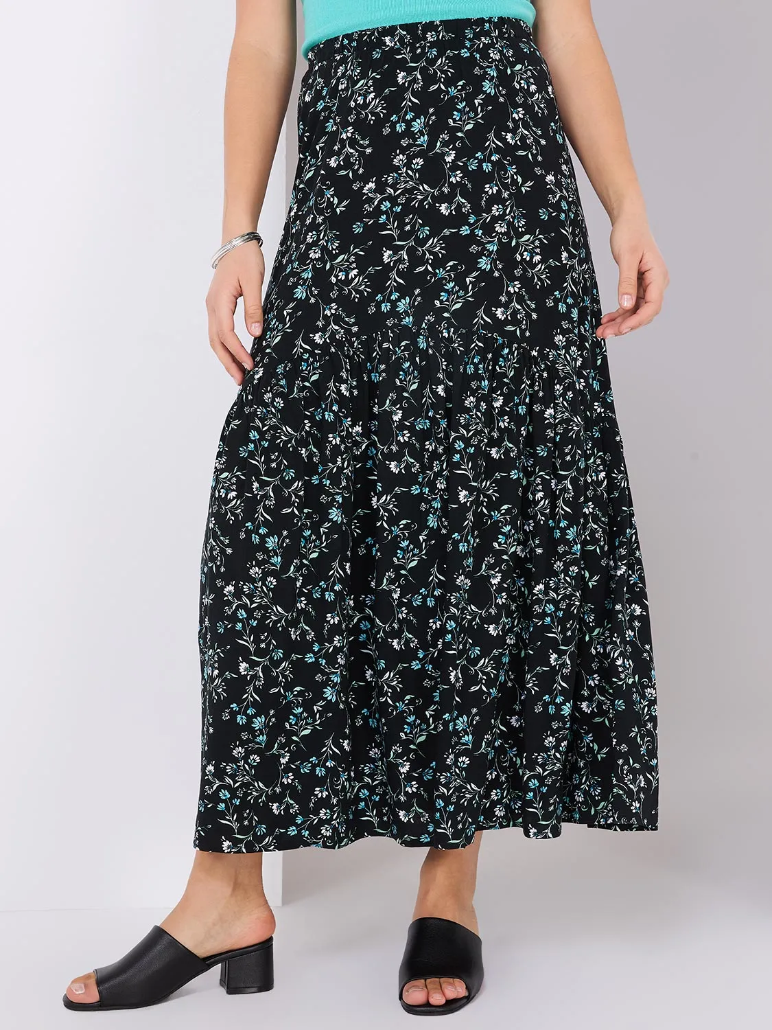 Floral Print Maxi Skirt With Bottom Tier