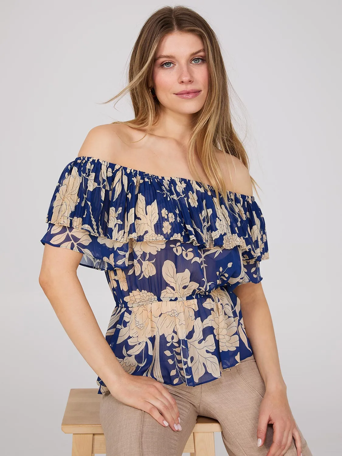 Floral Print Off-The-Shoulder Peplum Top