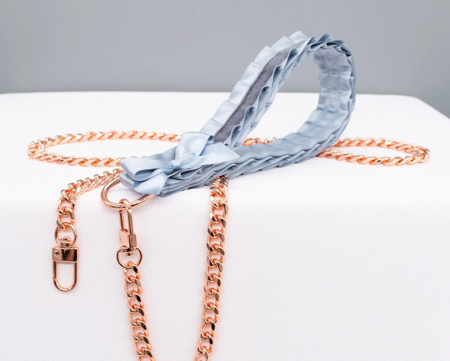 French Blue and Grey Velvet Luxury BDSM Leash