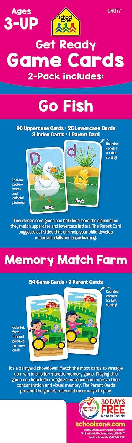 Get Ready Game Cards Go Fish & Memory Match Farm 2 Pack - Ages 3 and Up, Alphabet, ABCs, Uppercase and Lowercase Letters, Matching, Pairing, Memory, and More