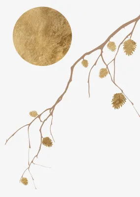 Gold Pinecone Branch Wall Art Print , Contemporary and Stylish Christmas Decoration Alternative Xmas Decor