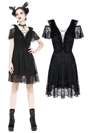 Gothic Black daily lace dress with off Shoulder DW178