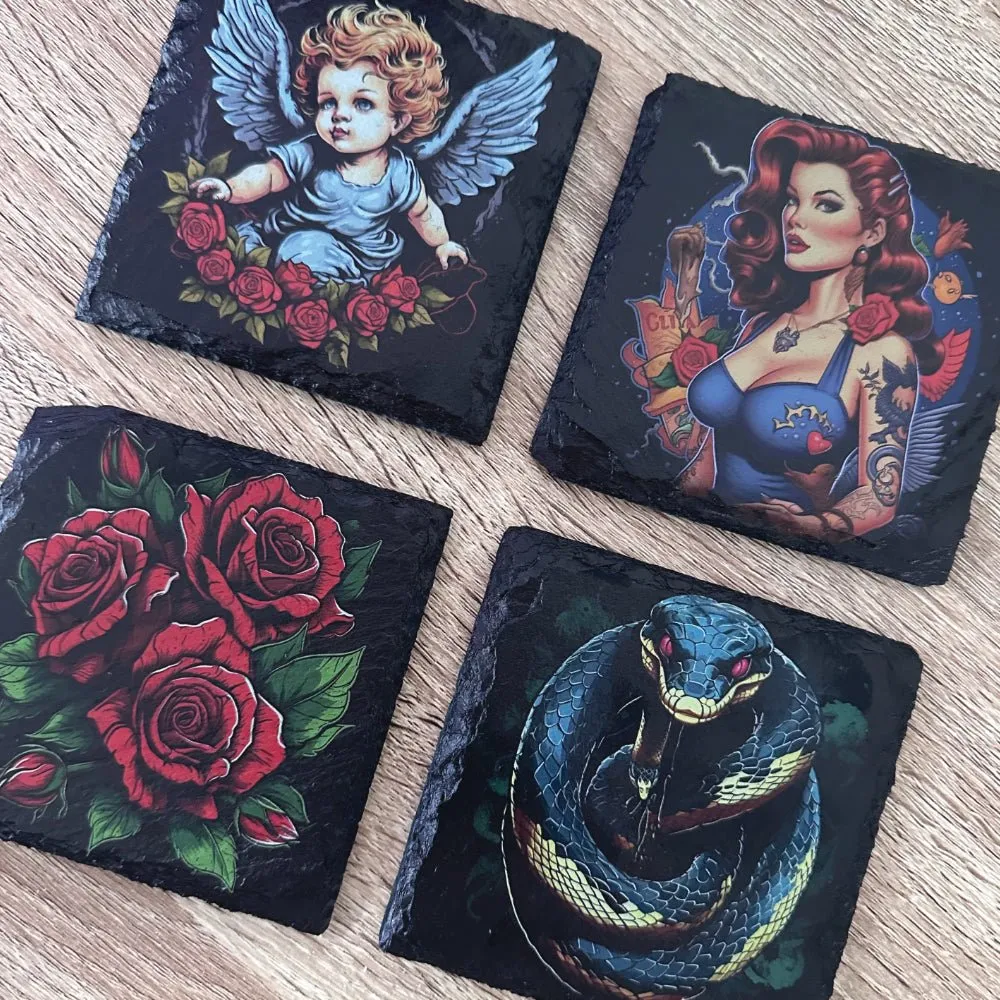 Gothic Tattoo Slate Coasters - Butterfly