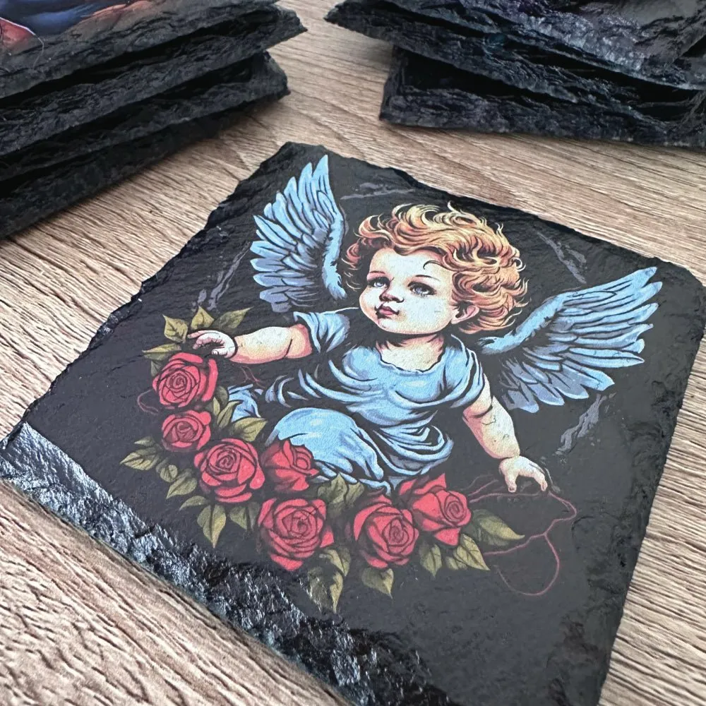 Gothic Tattoo Slate Coasters - Cherub