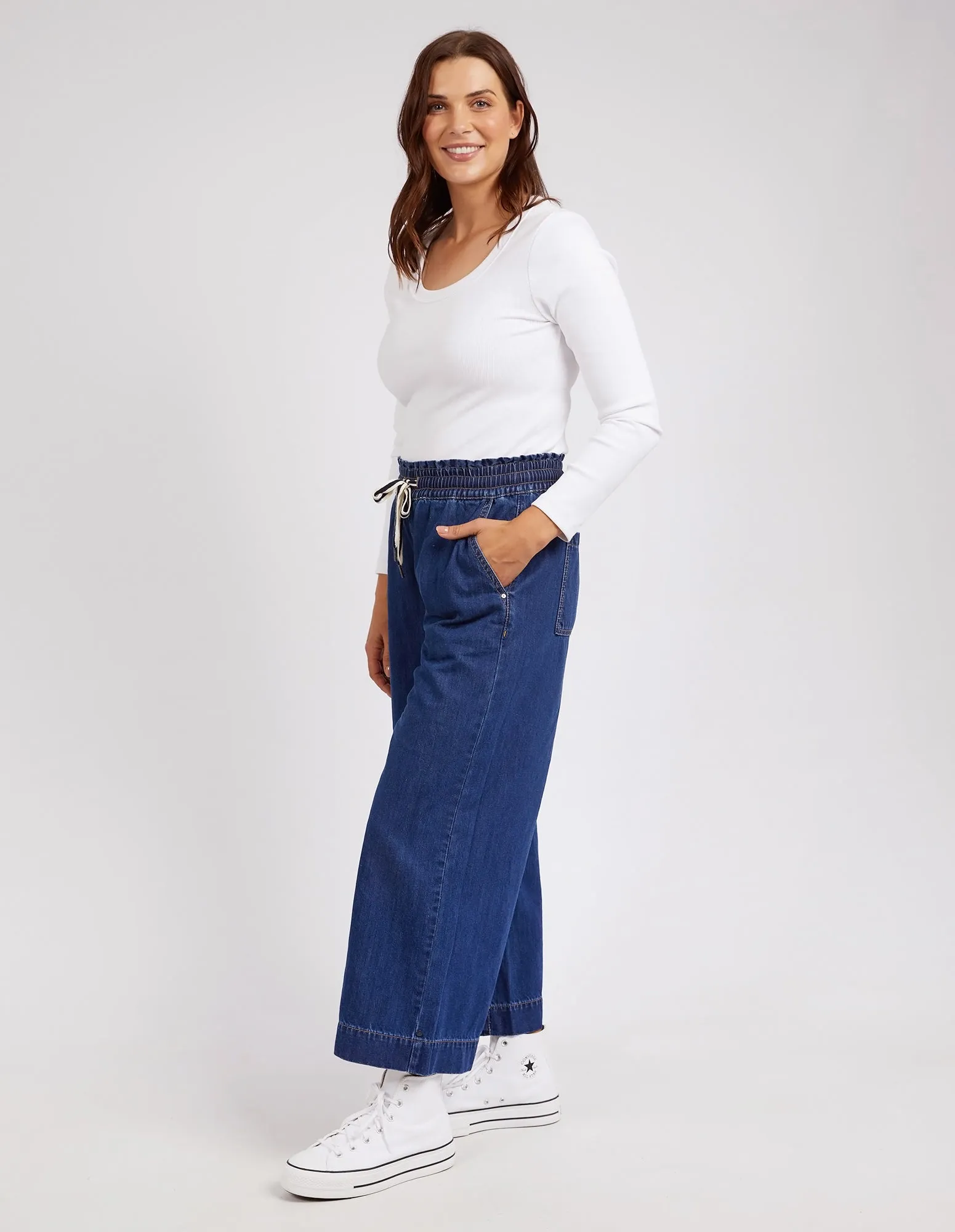 Greta Wide Leg Pant Dark Blue Wash